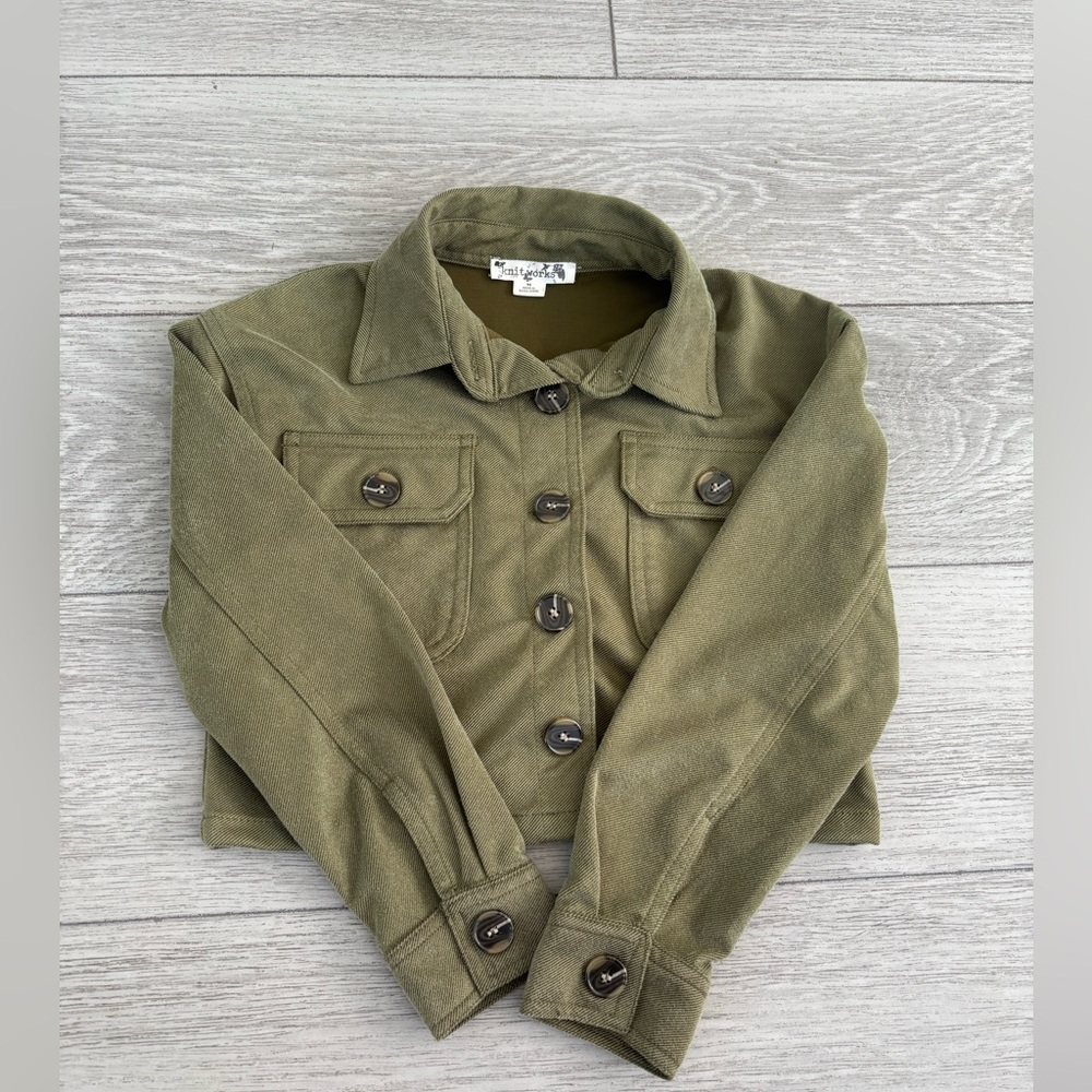 Girls’ jacket - green button up in EUC.